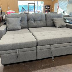 Reversible Gray Sofa Sleeper Sectional with Pull Out Bed