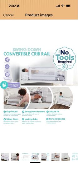 Convertible crib swing down rail