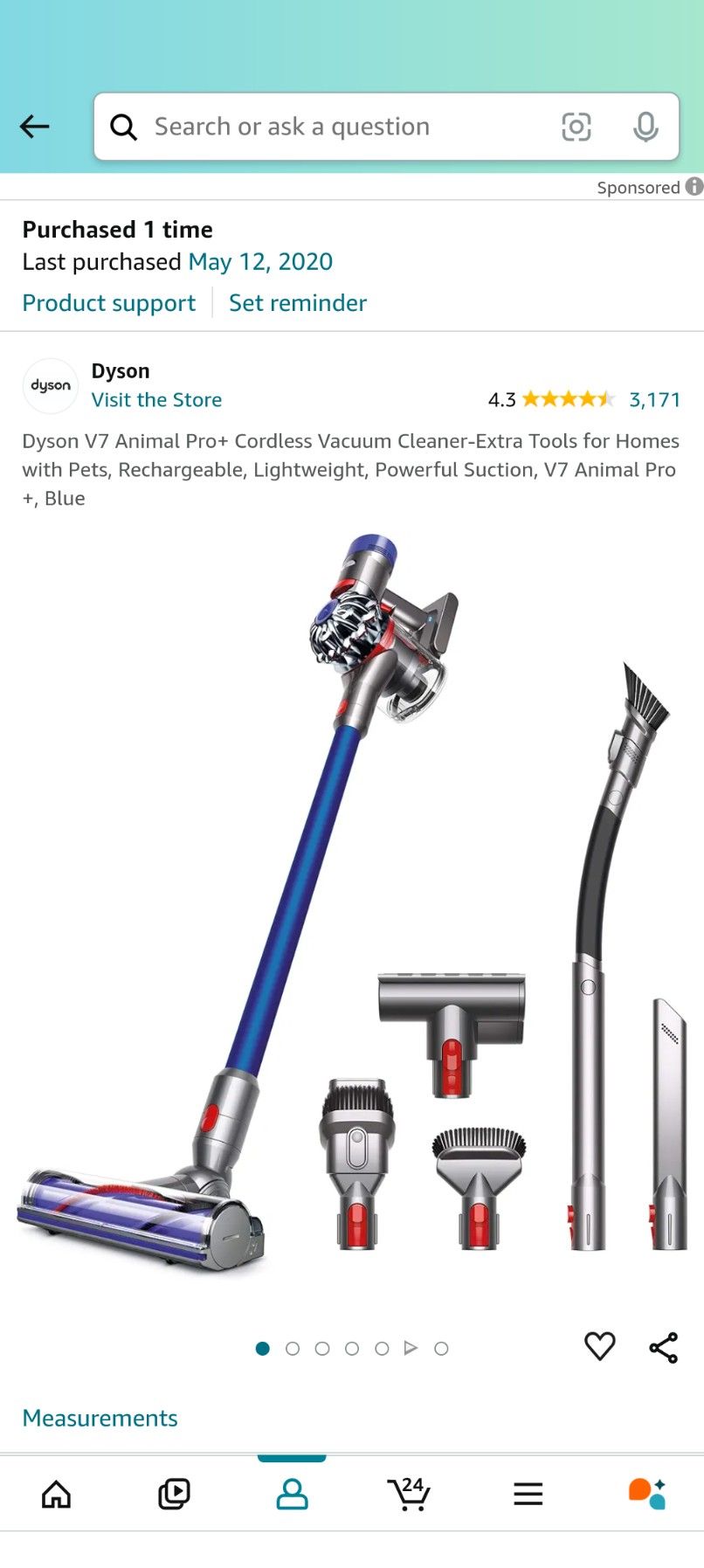 Dyson V7 Animal Pro+ Cordless Vacuum Cleaner-Extra Tools for Homes with Pets, Rechargeable, Lightweight, Powerful Suction, V7 Animal Pro +, Blue