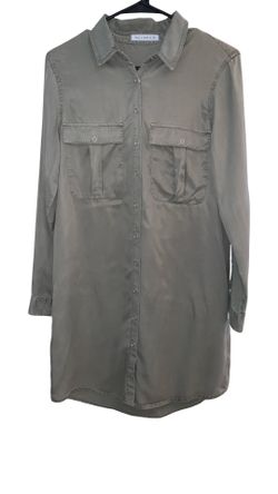 William B Olive Green Tencel Utility Shirt Dress Size Small