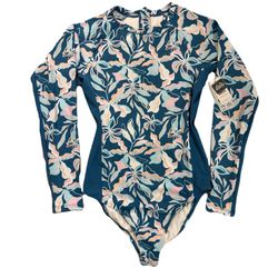 NWT Long Sleeve Swim Suit Womens Large Blue Floral