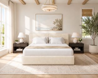 Queen Size Bed Frame with Ergonomic Foam Cushioned Headboard