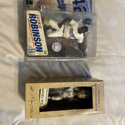 “Jackie Robinson McFarlane Figure (Sealed) + Maury Wills Dodgers Bobblehead Lot MLB”