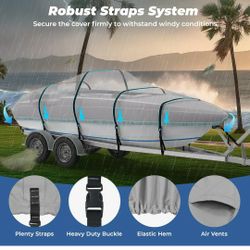 Boat Cover Polyester Canvas with Double PU Waterproof Coating, Fits 20-22ft Tri-Hull, V-Hull, Runabout, Fish & Ski Boat, Bass Boat, Gray

