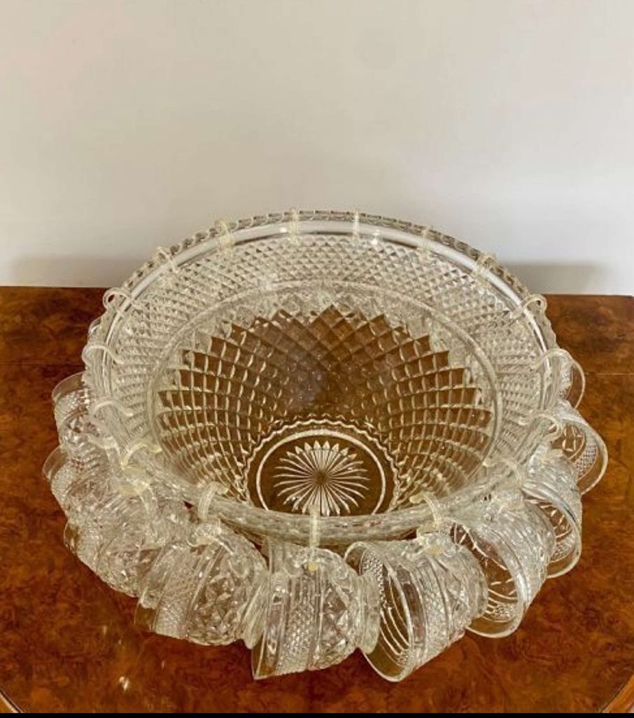 Antique Crystal Bowl With Cups