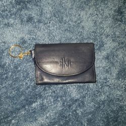vintage Anne Klein leather wallet with a monogrammed logo and a detachable keyring. 