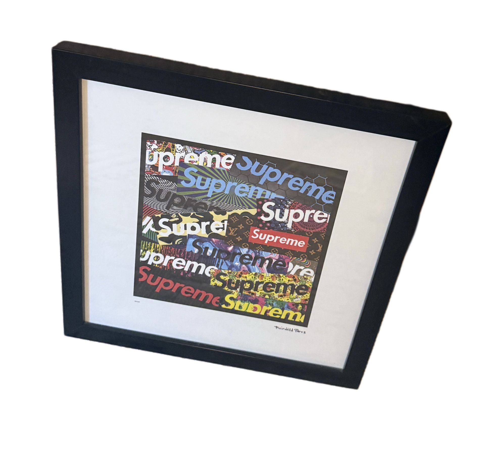 Limited edition 366/1200 signed Fairchild Paris Supreme Multicolor Graphic Art print in Black Frame Bold Supreme graphic art. Features vibrant multi