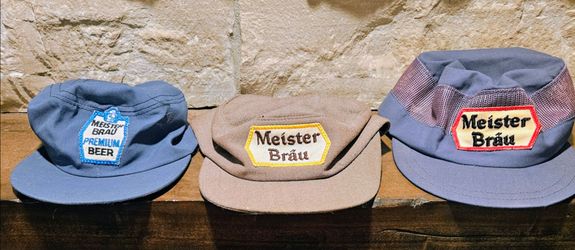NOS Vintage 1960s Meister Brau Beer Hats Lot 3 Deadstock Chicago Workwear Caps