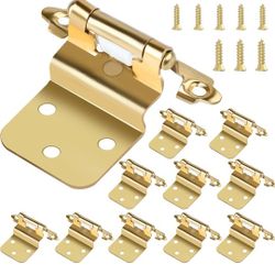 3/8 Inch Inset Gold Cabinet Hinges, 25 Pair (Pack of 50) Cabinet Hinge, Self Closing Cabinet Hinges for Furniture Cabinet Doors, Complete with Screws