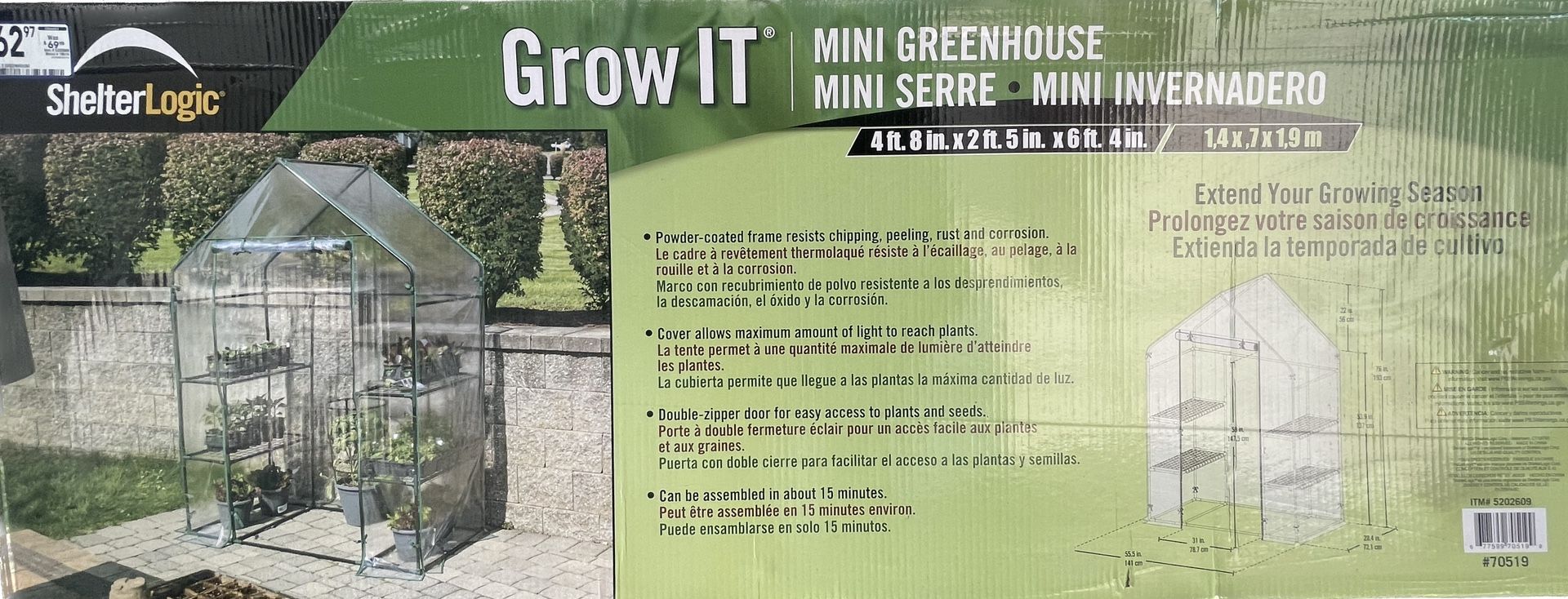 Shelter Logic Grow-It Mini Greenhouse 4’8”x 2’5”x6’4” New In Box.