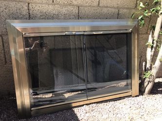 Brass fireplace screen w glass doors