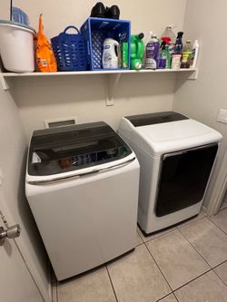 White Samsung extra large / super king washer and dryer set. Dryer with steam option. Moving. Can’t take.