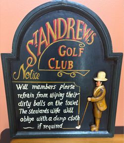 Large Hand-Painted St. Andrews Golf Club Wall Plaque – Golf Decor
