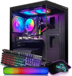 STGAubron Gaming PC Desktop, Radeon RX 580 16G GDDR5, Intel Core i7 up to 3.9G, 16G RAM, 512G SSD, 600M WiFi, BT 5.0, RGB Fan x3, RGB BT Sound Bar, Wi