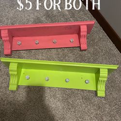 Two Shelves Pink Green Wood