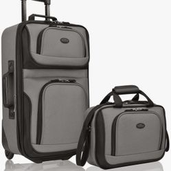 U.S. Traveler Rio Fabric Expandable Carry-on Luggage, Rolling Suitcase, Grey, 2 Wheel Set