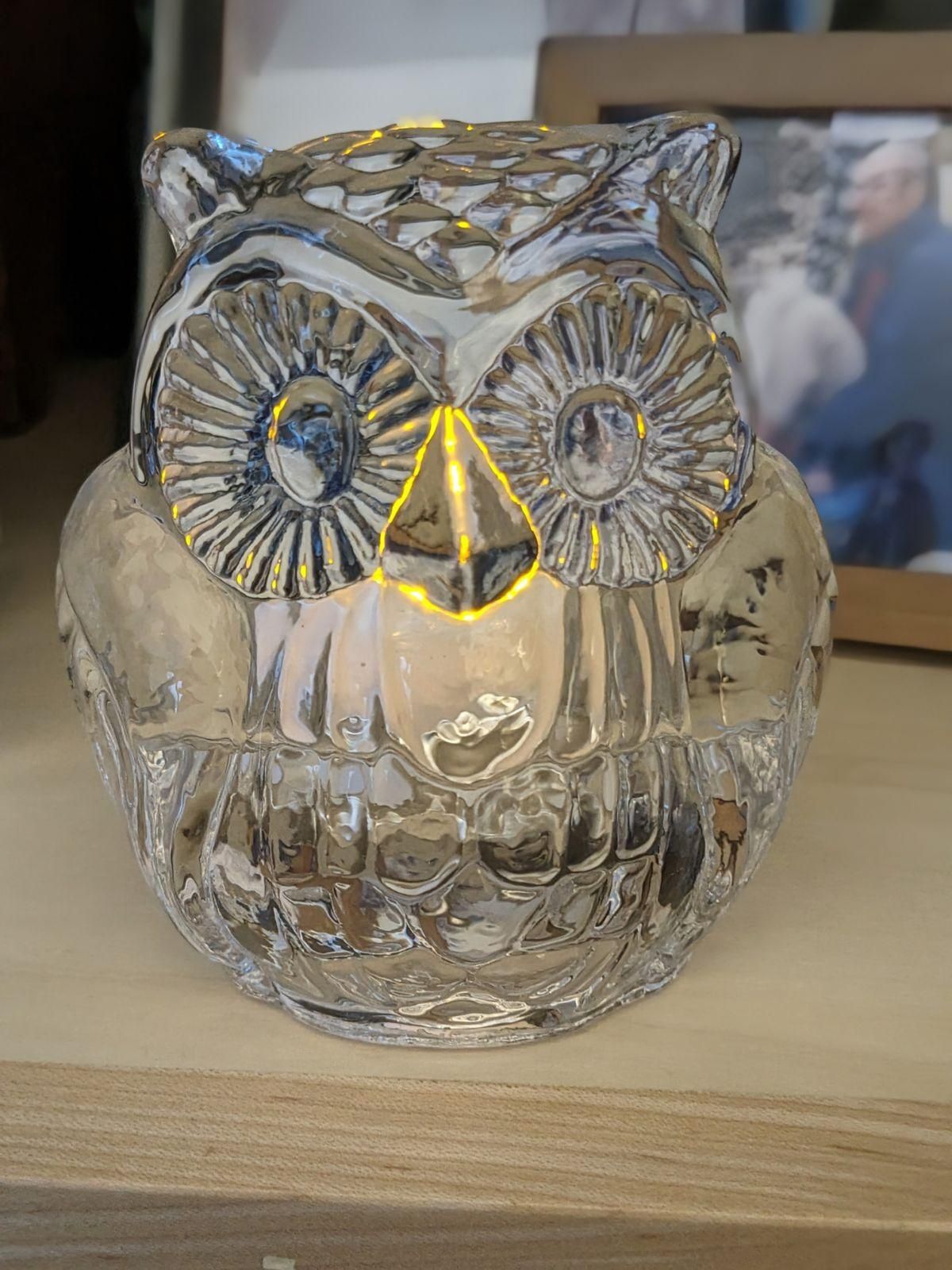 Vintage PartyLite glass Owl votive or tea light holder