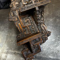 Chinese Intricately Hand Carved Pine/ Poplar Shelf For Netsuke Snuff Bottle 