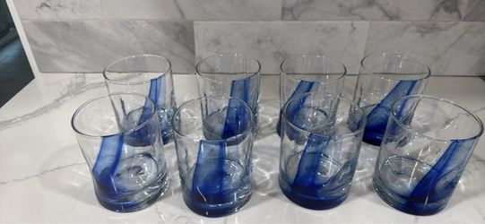 Set of 8 Blue Swirl Glass Tumblers - 12oz