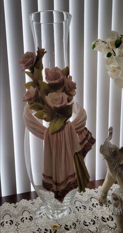 Tall Glass Vase with Rose Floral Wrap
