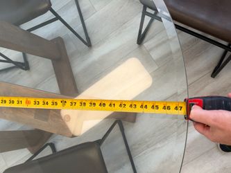 Round Glass Dining Table with Wood Base