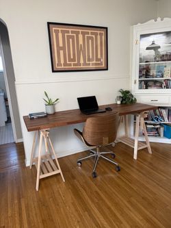 IKEA KARLBY Walnut Desk + MITTBACK Trestle Legs – 74”