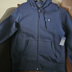 New Navy Polo Ralph Lauren Double Knit Full-Zip Hoodie. Firm On Price