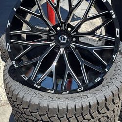 22x12 566B BM 6x139.7 RIMS WHEELS + 33” 35” SILVERADO SIERRA TAHOE TIRES (4) NEW-WE FINANCE