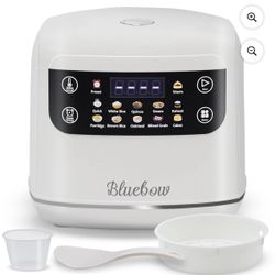 Bluebow Digital Rice Cooker, 6-Cup/2.1QT Small Rice Maker, 10 Presets, 24-Hour Delay Timer & Keep Warm, Non-Stick Inner Pot, White