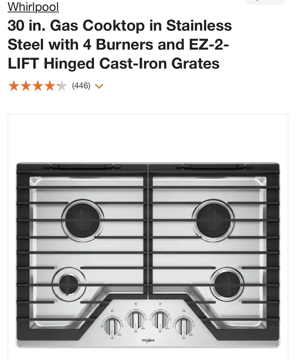 30 in. Gas Cooktop in Stainless Steel with 4 Burners and EZ-2-LIFT Hinged Cast-Iron Grates