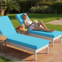 Summsun Chaise Lounge Cushions (Set of 2) - Waterproof and Fade Resistant - 72 x 21 × 3 Teal