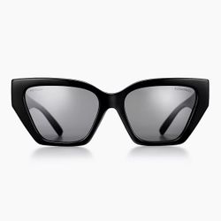 Deco Sunglasses in Black Acetate, Gold-colored Metal & Gray Lenses