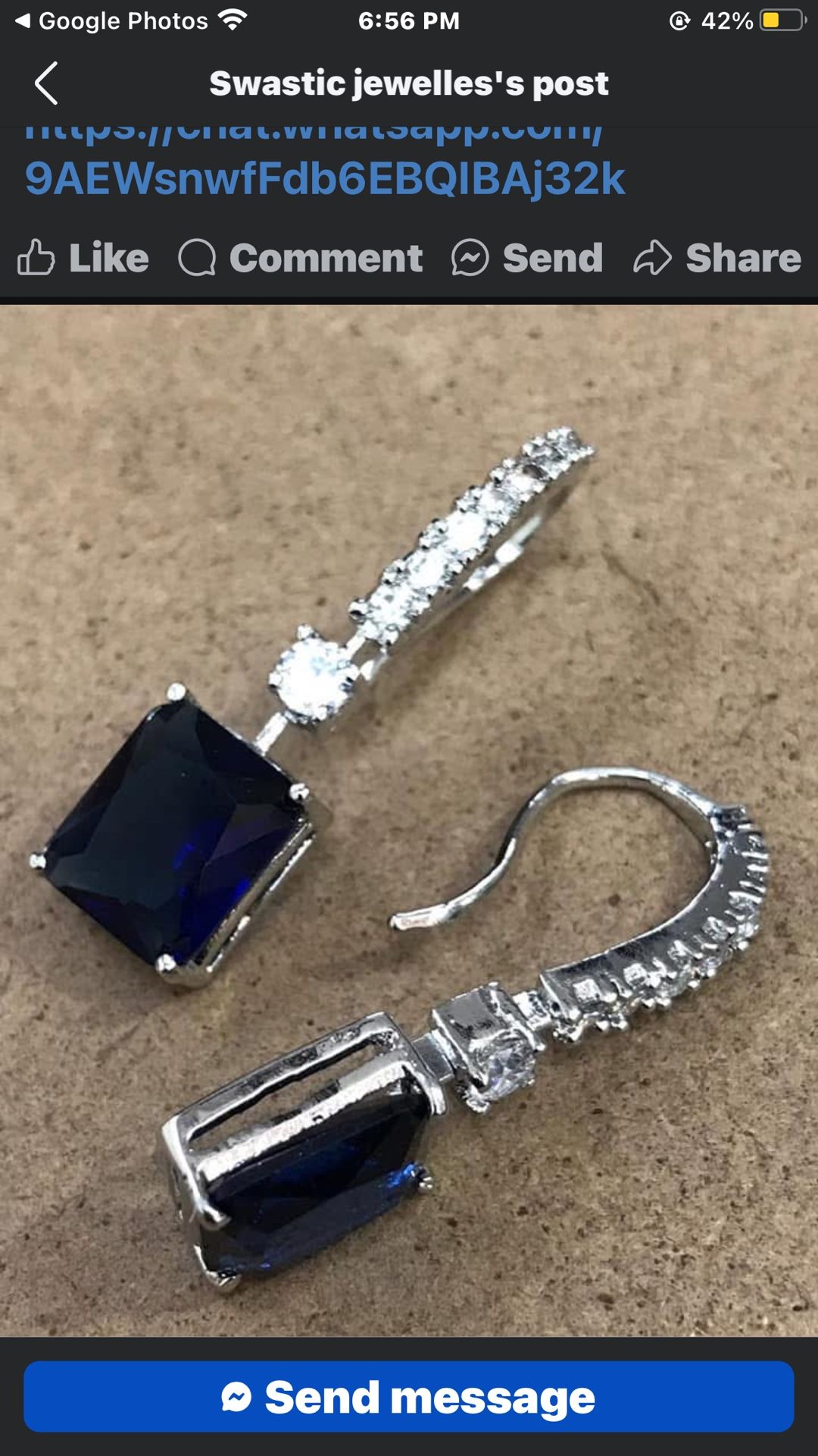 New Faux Blue Sapphire And Rhinestone Earrings