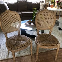 RARE MID CENTURY MODERN Chairs: Faux Bois And Cane Dining Chairs, Pair Of Two GREAT condition