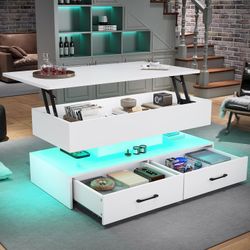40" Lift Top Coffee Table with Storage. 2 Drawers, White.