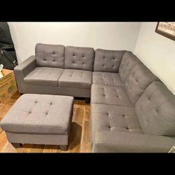 Grey Sectional Couch And Ottoman