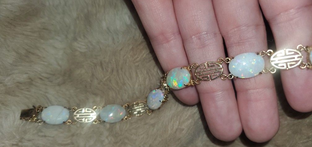 Large 14k Gold Chinese Opal Bracelet