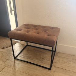 Brown Tufted Ottoman Bench Metal Frame 