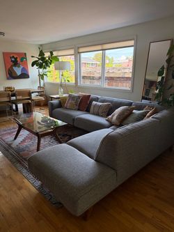 Gray Fabric L-Shaped Sectional Sofa