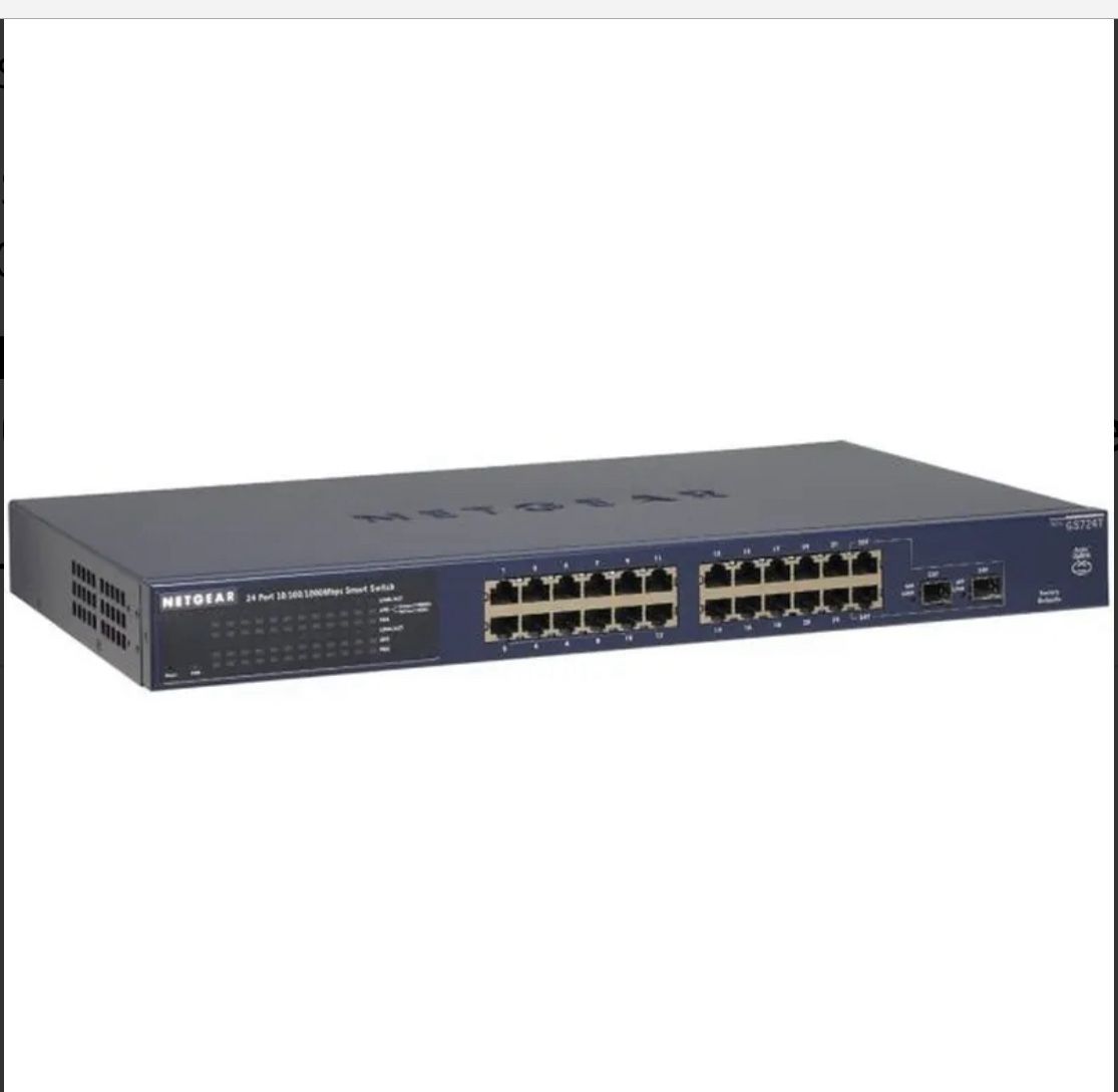 Netgear GS724T ProSafe 24 X Ports 10/100/1000GBase-T + 2 X SFP Ports Layer 2 Managed 1U Rack-Mountable Gigabit Ethernet Network Switch
