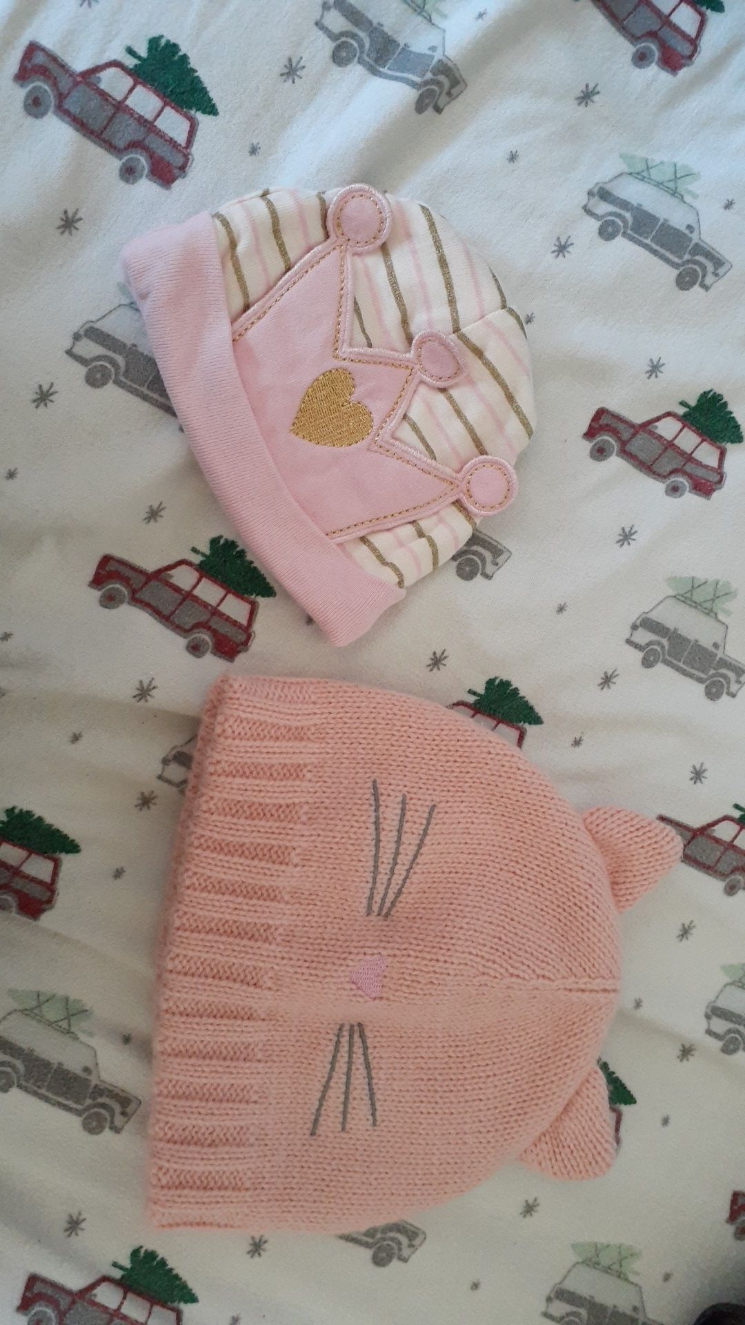 Two pink babygirl hats