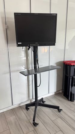 Rolling TV Stand - Plura PBM-124-3G 24” Professional HD Broadcast Monitor on Rolling Production Stand
