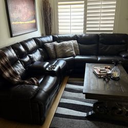 Brown J shaped Leather Couch + Recliner $750 OBO