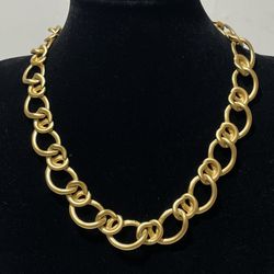 Signed Anne Klein ~ Matte Gold-Tone Link Statement Toggle Clasp Choker Necklace 