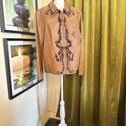 Pamela McCoy Leather Embroidered Accent Jacket