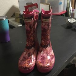 Hunter Womens Rain Boots Pink Design Size 5