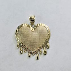 10kt Gold Dripping Heart Charm 