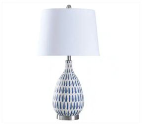 StyleCraft 28 in. Off-White/Blue Table Lamp with Off White Hardback Fabric Shade