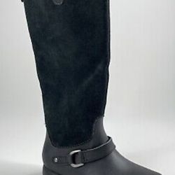 Crocs Black Suede Leather Zip Knee High Rubber Boots Womens Sz 10 Style 12437. Excellent condition. 