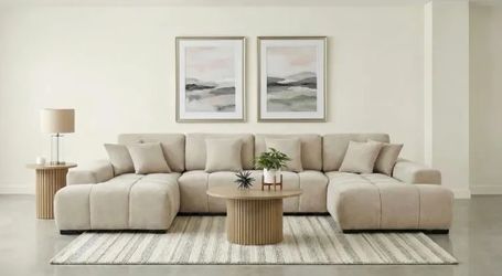 Absolutely Beautiful Coaster Brand Cannella U Shaped Double Chaise Sectional Beige Color 